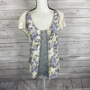 Anthropologie Tiny Short Sleeve Top Blouse Size P (XS) Ivory Sequin Front - Picture 1 of 6