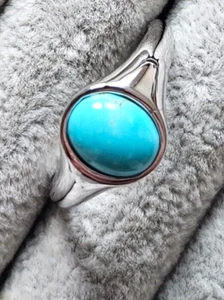 Natural Turquoise Stone / Sterling Silver Ring - ( Size 11 ) - Picture 1 of 5