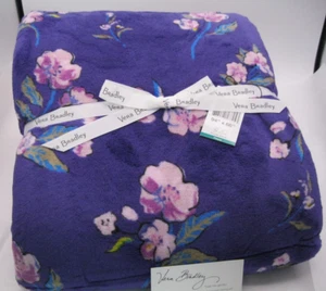 Vera Bradley XL FLEECE BLANKET Wild Roses PURPLE Oversized 66" x 94" TWIN BED - Picture 1 of 4