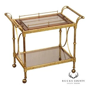 Hollywood Regency Vintage Gold Tray-Top Bar Cart - Picture 1 of 15