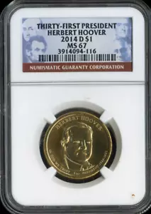 2014-D Herbert Hoover Dollar NGC MS67 Business - 31st U.S. President - Picture 1 of 2