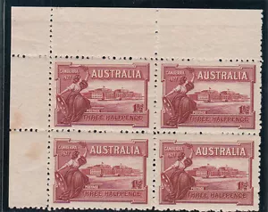 Stamps Australia Canberra 1927 commemorative stamp plate 12 block of 4 MUH toned - Picture 1 of 2