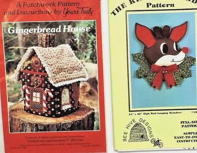 2 Christmas Patterns 22" Reindeer Wall-hanging/9" Gingerbread House Uncut - Image 1 of 4