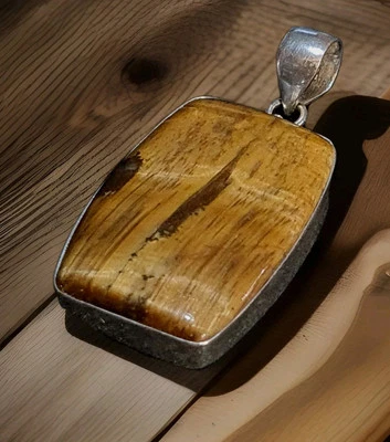 Hermoso colgante de piedras preciosas de plata 925 ojo de tigre impresionante rectangular 🌟4046 Foto 1 de 4