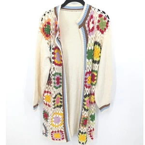 Cottagecore Boho Strickjacke Damen klein Häkel Granny Square bunt lang offen - Bild 1 von 7