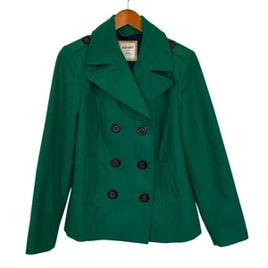 Antiguo Abrigo Azul Marino Guisante Mujer L Kelly Verde Doble Pecho Mezcla Lana Preppy Academia - Imagen 1 de 10