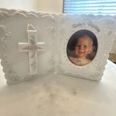 Moldura para Foto de Batismo de Bebê Menina - 2" X 3" - Retrato - Porcelana - Imagem 1 de 4