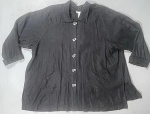 J Jill Gr. 4XL schwarz Leinen Lagenlook silber geknöpfte Taschen Oversize Knopfleiste - Bild 1 von 7