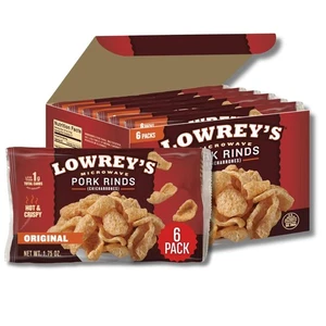 Lowrey's Bacon Curls Microondas Cáscaras de Cerdo 1.75 Onzas (Paquete de 6)  - Imagen 1 de 7