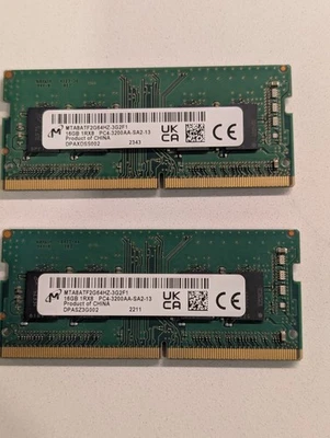 32GB (2x 16GB) Micron MTA8ATF2G64HZ-3G2F1 DDR4 3200MHz PC4-25600 1Rx8 SODIMM  - Image 1 of 2