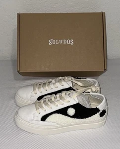 NUOVE sneakers Soludos Yin Ying Yang platform donna taglia 7 nero bianco pelle - Foto 1 di 7