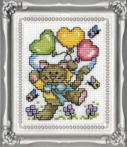 Counted Cross Stitch Kit ~ Design Works Balloon Cat w/Frame & Mat #DW604 - Picture 1 of 4
