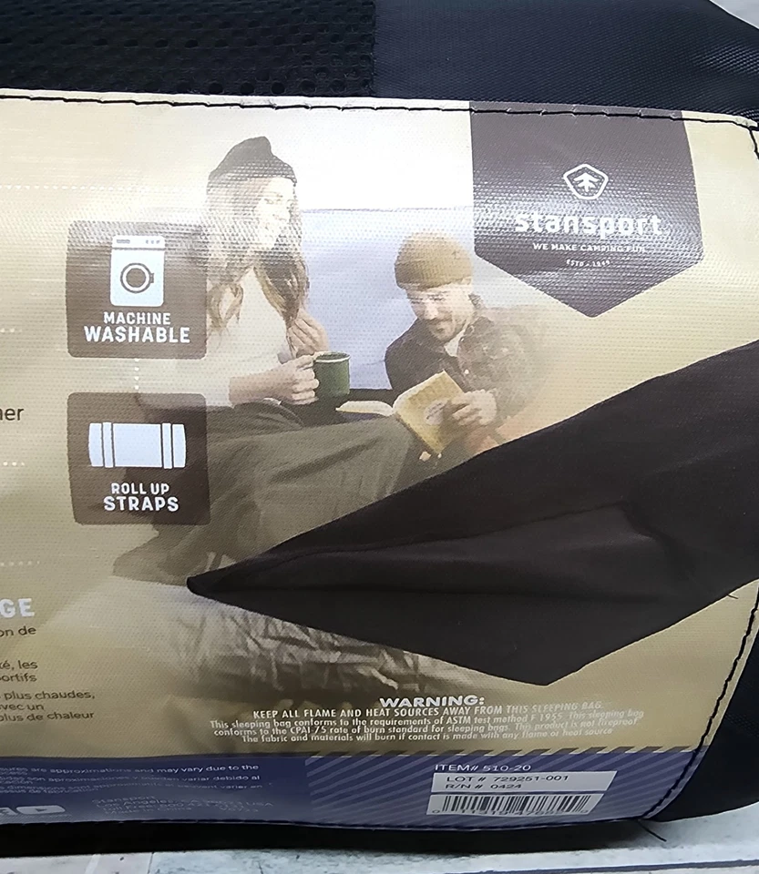 Saco de dormir Stansport polar 100 % poliéster cepillado polar. 75”x32” Nuevo Negro Foto 1 de 4