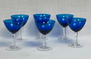 6 Vintage Marine Blue Aperitif Coupés mit Goldfelgen 3 3/4" von HI 4/1 Japan - Bild 1 von 20