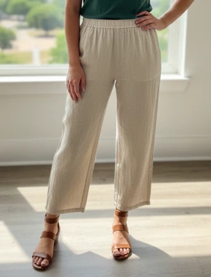 Pantalones cortos Eileen Fisher para mujer XL beige lino orgánico tiro alto pierna ancha Foto 1 de 4