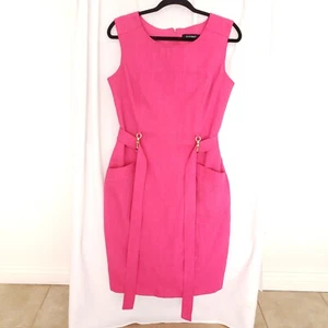 Ellen Tracy Pink Formal Sleeveless Short Pencil Dress With Belt and Pockets - Picture 1 of 21