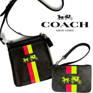 Coach Heritage Stripe Neon Horse And Carriage Crossbody File Bag F52705 - Picture 1 of 12
