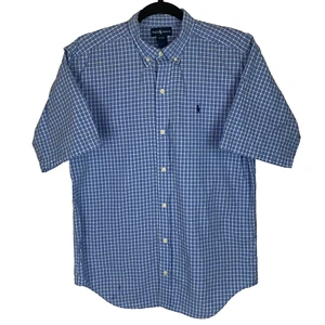 Ralph Lauren Blue Check Gingham Short Sleeve Button Down Shirt Boy's Size XL 20 - Picture 1 of 9