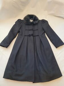 ROTHSCHILD Long Wool Blend Faux Fur Collar Coat Girls Size 6X Black Style 51322F