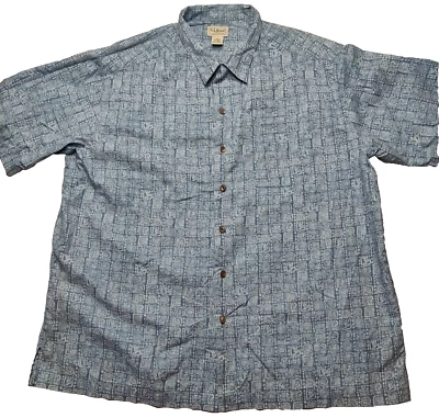 VTG L.L. BEAN Men Size XL Regular Blue Mayan Aztec Ruins AOP Cotton Camp Shirt - Image 1 of 4