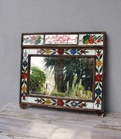 Antique Reverse Painted Mirror early 1900's, Bride's mirror Cover