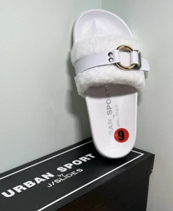 NEW! Urban Sport J SLIDES White Buckle Up Slides Size 7 Women - Picture 1 of 7