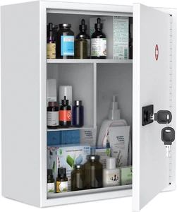 Wall Mount Medicine Cabinet with Combination & Key Lock Locking First Aid Cabine - Picture 1 of 12