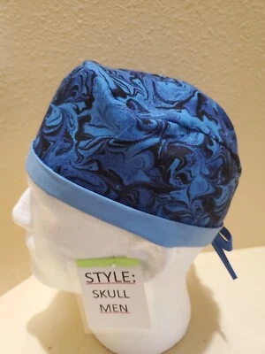 Oil Slick Blue Men's Skull/Chemo Surgical Scrub Hat/Cap Handmade - Image 1 of 4