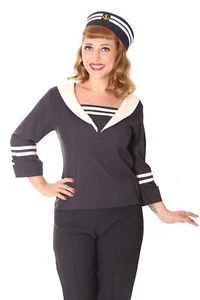 SugarShock Kaltrina Rockabilly 50s Pin Up Retro Sailor Sailors Blouse - Picture 1 of 7