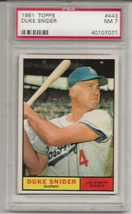 1961 TOPPS #443 DUKE SNIDER, PSA 7 NM, HOF, LOS ANGELES DODGERS, NICELY CENTERED - Picture 1 of 1