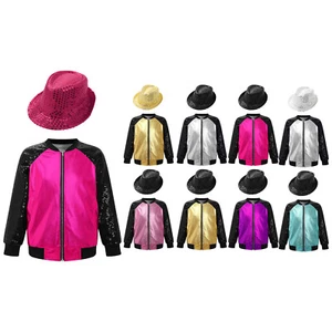 Girls Jacket Sequin Hip Hop Waistcoat Outfits Casual With Hat Shiny Costume - Picture 1 of 93