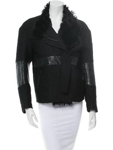 Chaqueta de moto Elizabeth and James negra con ribete de piel de cabra 120469 talla M - Imagen 1 de 4