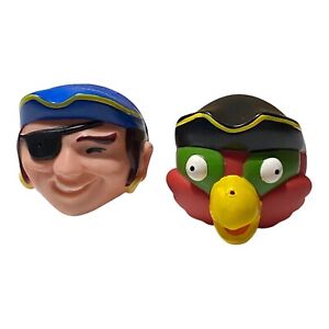 Long John Silver's Water Squirt Ball Set Of 2 Pirate Head Parrot Toy B3