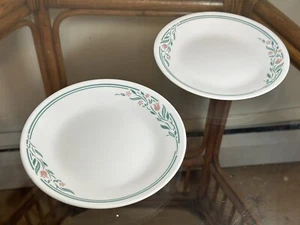 Corelle ROSEMARIE Bread Plate 6-3/4" Pink Tulips W/ Teal/Green Leaves (SET OF 2) - Picture 1 of 11