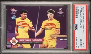 LAMINE YAMAL PAU CUBARSI * PSA 10 * PURPLE /99 * 2023-24 TOPPS NOW ROOKIE SPAIN - Picture 1 of 3