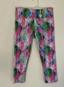 Onzie Tropical Leaf Legging Capris Pants Pink/Green Women’s M/L Yoga Running - Picture 1 of 7