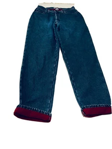 LL Bean Women’s Sz 14 Flannel Lined Denim Mom Jeans Relaxed Fit - Picture 1 of 12