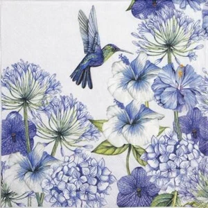 4x Single Paper Napkins for Decoupage and Party - Hummingbird and Flowers - Picture 1 of 4