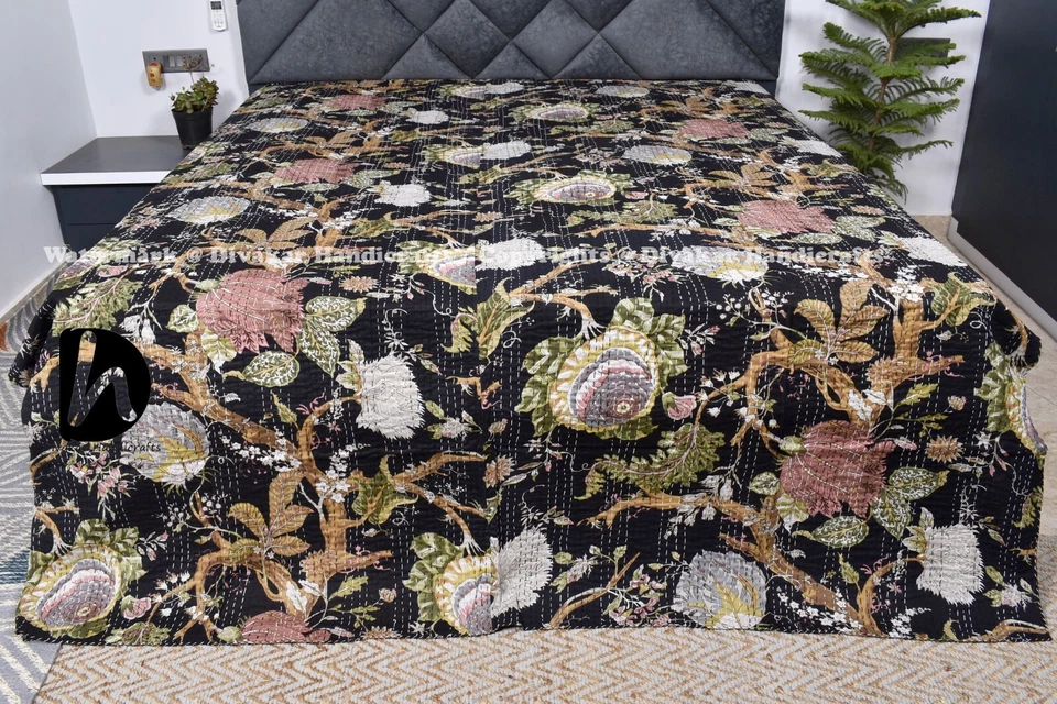 Colchas étnicas Kantha edredones Boho Ralli algodón manta india King/Queen Foto 1 de 1