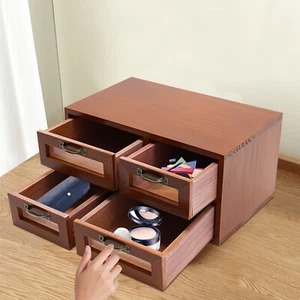 Desk Organizer with Drawers Wooden Desktop Storage Cabinet Storage Box, 4 Drawer - Picture 1 of 21
