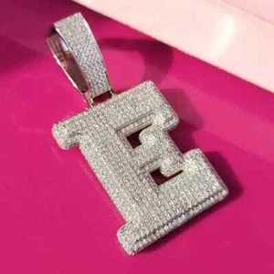 Anhänger 3,10 kt Rundschliff echter Moissanit Buchstabe anpassen 14 K Weißgold vergoldet - Bild 1 von 6