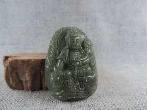 Hand-Carved Antique Chinese Nature Hetian Jade Sculpture Guanyin Statue Pendant - Picture 1 of 7