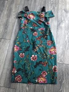 SOON women's teal green floral cold shoulder pencil dress Size UK12 - Picture 1 of 9