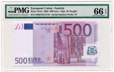 EUROPEAN UNION (AUSTRIA) banknote 500 Euro 2002 Draghi MS 66 EPQ collectibles - Image 1 of 4
