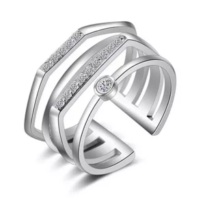 Anello intreccio argento placcato 925 regolabile / ring silver weaving zircons - Foto 1 di 4