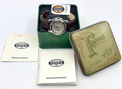 Новый Fossil часы кварцевый механизм коричневый кожаный кремовый циферблат с коробкой бумаги унисекс - Изображение 1 из 4