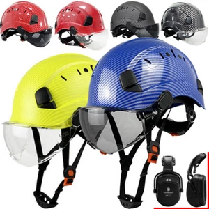 Hard Hat with Visor Carbon Fiber Cloth Construction Helmet Vent Safety Helmet AU - Picture 1 of 29