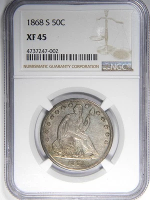 1868-S SEATED LIBERTY HALF DOLLAR ~ NGC XF45 ~ NICE AND ORIGINAL! - Image 1 of 4