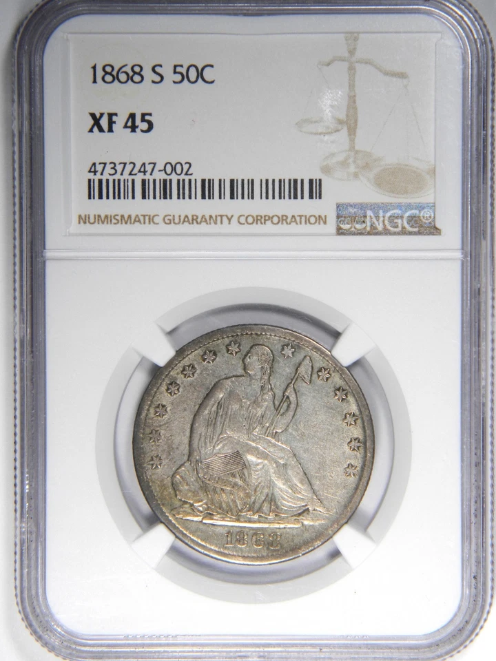 1868-S SEATED LIBERTY HALF DOLLAR ~ NGC XF45 ~ NICE AND ORIGINAL! - Image 1 of 4