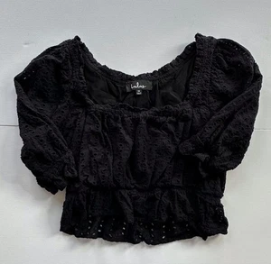 Blusa crop top Lulu’s nera eyelit manica 3/4 junior media - Foto 1 di 11